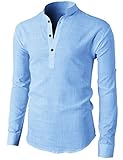 H2H Mens Casual Slim Fit Basic Designed Roll-up Sleeve Popover Henley Shirts