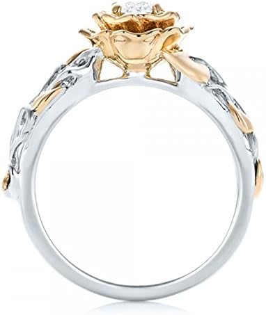 Women's Vintage Two Tone Blooming Rose Bridal Engagement Wedding Halo Promise Eternity Rings (7)