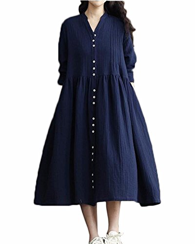 Zanzea Womens Long Sleeve V Neck Button Front A Line Desertcart