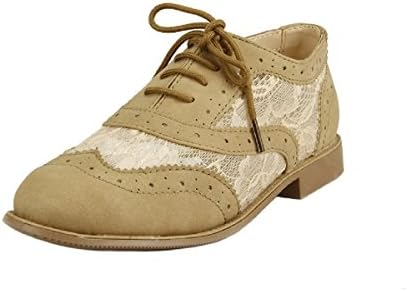Stylish Oxford Girl's Dress Shoes with Lace Toddler to Youth size (2, Tan)