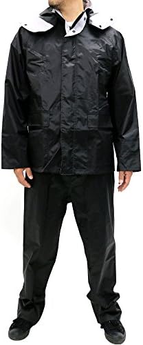 Noxus Men's Rain Suit Hoodie Rain Jacket and Pants Rainwear Sets Waterproof (Medium, Black)