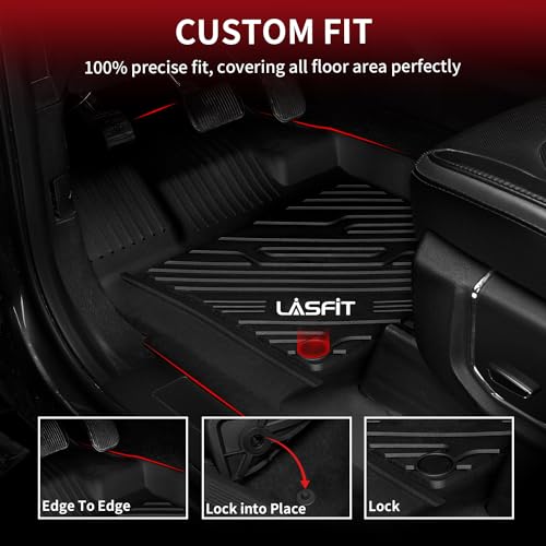 LASFIT Floor Mats for Ford F250/F350/F450/F550 2017-2024 2025 2026 Super Duty (Bucket Seat) Crew Cab w/Fold-Flat Storage Carpet Floor, All Weather TPE Floor Liner for F-250/F-350 Car Mats, Black