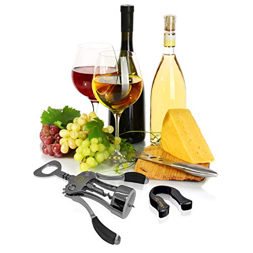 Wine Ziz Large Silver Wing Corkscrew Bottle Opener with Bonus Foil Cutter | Sturdy Metal Cork Screw | Built-In Beer Cap Opener Accessories | Best Housewarming Kitchen Gift for Women and Men - Thumbnail 2