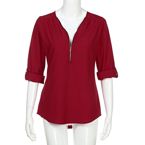 Women Blouse FarJing Fashion Women Casual Tops T-Shirt Loose Top Long Sleeve Blouse (M, Red)