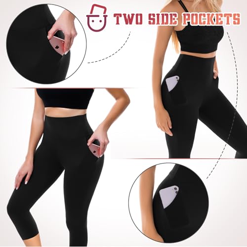 Walifrey High Waisted Capri Leggings for Women UK with Pockets ，3/4 Length Opaque Gym Leggings for Yoga Workout