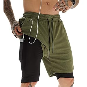 ASKSA Sportshorts voor heren, 2-in-1, hardlopen of sportschool, sneldrogend, ademende trainingsbroek, joggingbroek met…