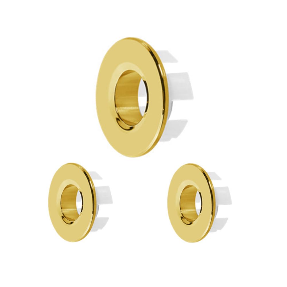 3 Pcs Sink Overflow Caps, Copper Round Basin Hole Cover, Drain Sink Overflow Ring for Kitchen, Hand Basins (Bright Gold)