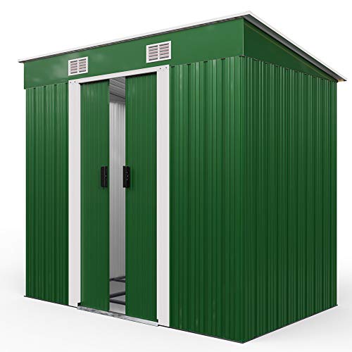 Deuba L Metall Gerätehaus 1,8m² mit Fundament 196x122x182cm Schiebetür Grün Geräteschuppen Gartenhaus 3,1m³ – Bild 5