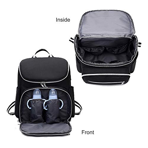 Baby Nappy Bag Backpack Diaper Bags Large Capacity Travel Maternity Bag,Stroller Organizer Straps Attached,with USB Port,Waterproof (Black)