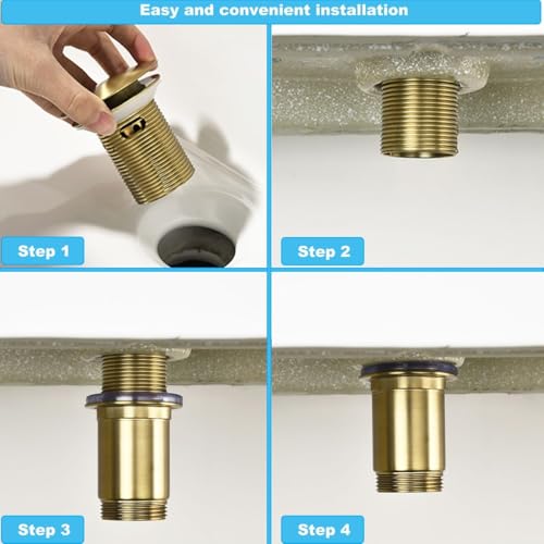 ONECE Universal Gold Drain Set Bathroom Sink Brass | Waste Plug with Overflow Suitable Pop-Up Valve with Filter for Bidet, Bathtub