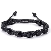 HASKARE Protection Crystals Black Mens Beads Bracelet, Natural Obsidian Handmade Jewelry Faceted Beaded Bracelet for Men, Drawstring Unique Crystal Stone Bracelet for Dad Father Son