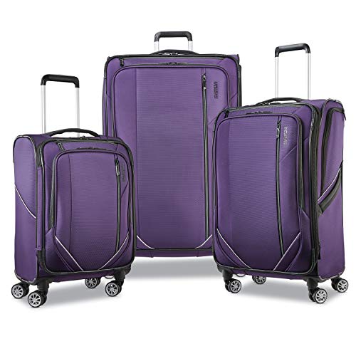 American Tourister Zoom Turbo Softside Expandable Spinner Wheel Luggage, Purple, CheckedLarge