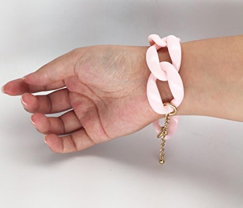 JJMG Women's 7.5" Chunky Big Link Acrylic Bracelet with 2" Adjustable Clasp (Pink)