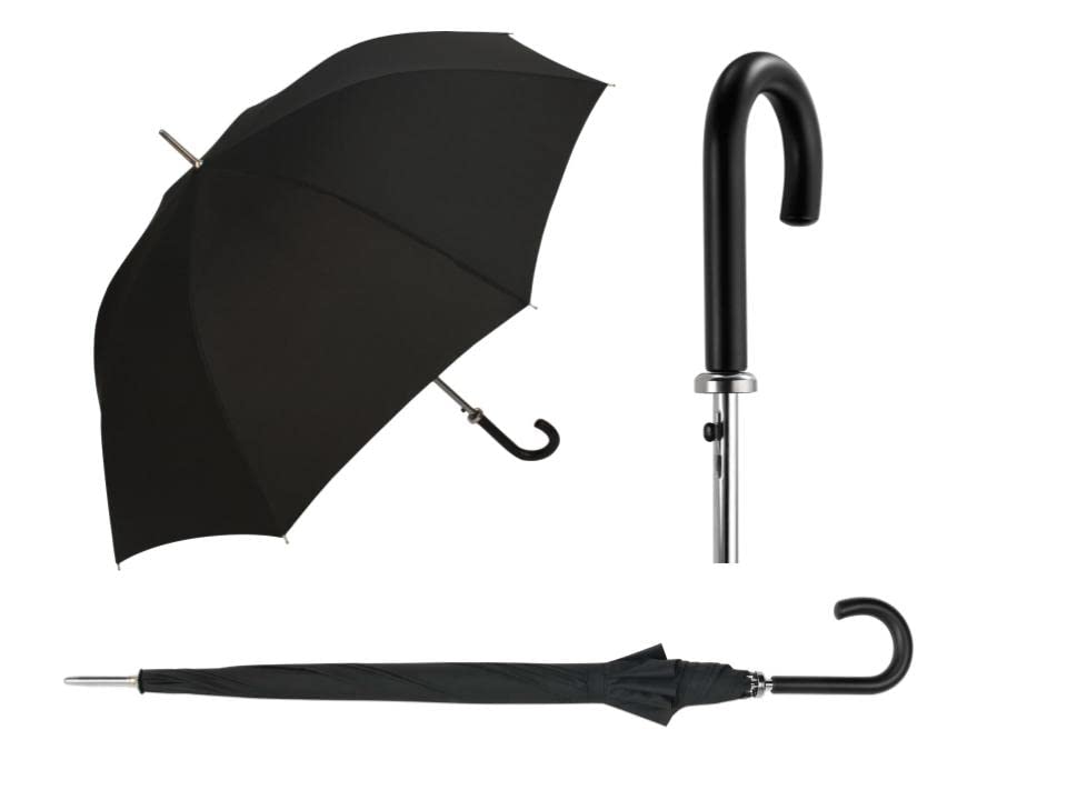 DUA Classic Extra Long & Wide Auto Umbrella Black Handle Black - Perfect for Taller People (125cm Canopy)