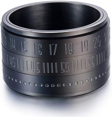 Fousamax Men's Stainless Steel Spinner Ring, Retro Rotatable Number Clock Time Biker Band Ring Circle