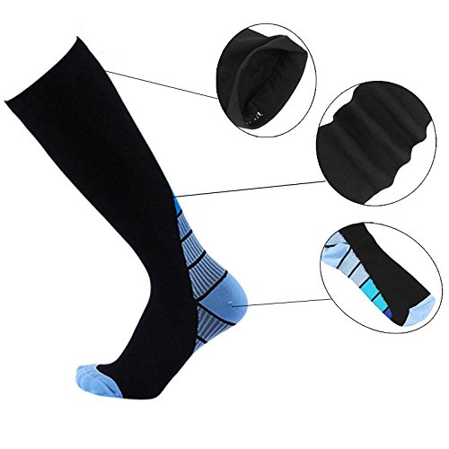 Xnature Kompressionsstrümpfe Kompressionssocken Compression Socks Strümpfe Kompression Laufsocken Thrombosestrümpfe für Damen Herren, Sport, Medizinisch, Joggen, Schwangerschaft, Reisen, Flug (Blau, M/L)