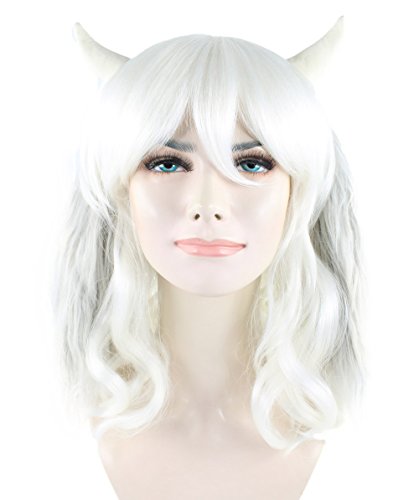Exclusive! White Short Wavy Cosplay Wig with Horns HW-1092