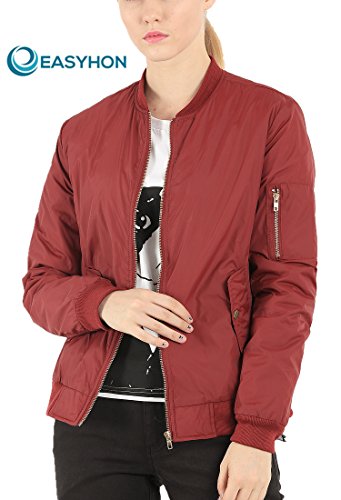 Easyhon Womens Classic Quilted Jacket Short Bomber Jacket Coat (Red,2XL) Easyhon Womens Classic Quilted Jacket Short Bomber Jacket Coat (Red,2XL)