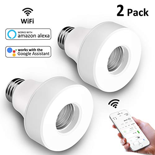 Elegant Choise Smart Wifi Bulb Socket E26/ E27 Bulb Adapter Base Converter Wi-Fi Led Light Bulbs Timer Holder Wireless Lamp Adapter Compatible with Alexa, Google Assistant and Alexa Accessories