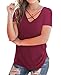 BOBOSMXL Women's Criss Cross Top Plus Size Burgundy Tee Shirt Wine Red L