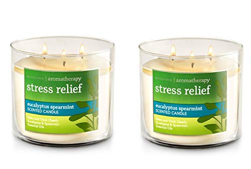 Bath & Body Works, Aromatherapy Stress Relief 3-Wick Candle, dfrDhp, 2 Pack (Eucalyptus Spearmint)