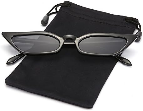 Retro Vintage Women Slim Cateye Flat Sunglasses Tinted Lens Shades LOOKEYE, Black Frame and Gray Lens