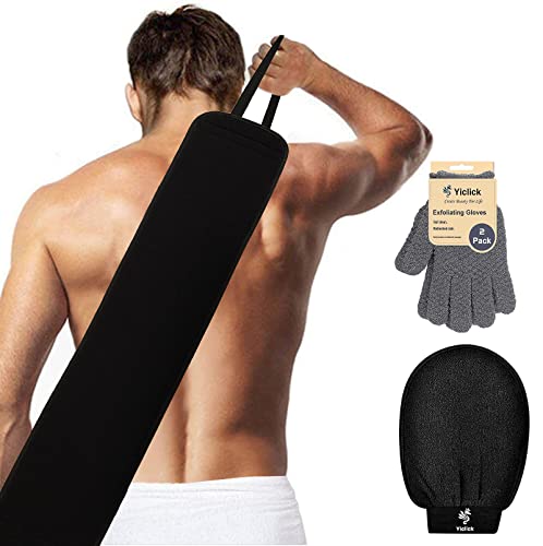 Yiclick Exfoliating Glove Mitt + Back Scrubber for Shower & Bath, Exfoliating Body Scrubber for Dead Skin Remover, Korean Body Scrub Exfoliator, Japanese Exfoliate Washcloth Wash Cloth Loofah Sponge