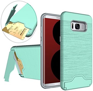 Galaxy S8 Case,ZHIXIN Creative Heavy Duty Hybrid Dual Layer Brushed Texture Slim Lightweight Shockproof Back Case with Card Slot Kickstand for Samsung Galaxy S8,Mint Green