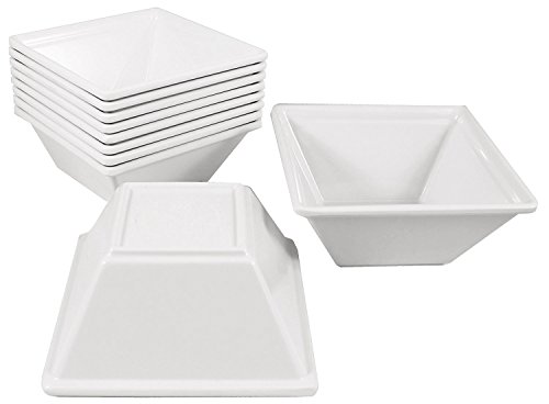 Square Melamine Bowls with Pan Scraper, 12-Pack, White (4 Inches, 8 Ounce)