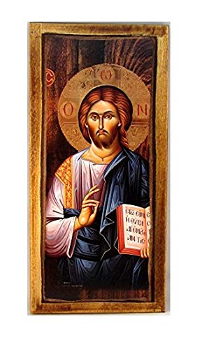 IconsGr Handmade Wooden Greek Christian Orthodox Wood Icon of Jesus Christ / H3