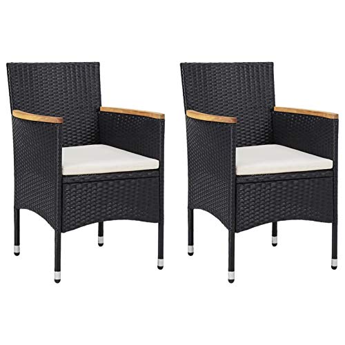 Tidyard 3-tlg. Garten Essgruppe Poly Rattan Sitzgruppe 2 Stühle Gartentisch Gartenmöbel Sitzgarnitur Set Gartengarnitur Gartenmöbel Schwarz Poly Rattan und Akazienholz – Bild 3