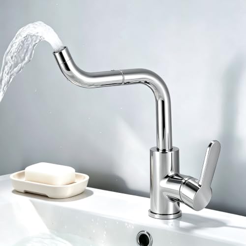 Minnhua Grifo Lavabo/Cocina 360°Giratorio Acero Inoxidable 304 Cromado | Mezclador Monomando de Baño Alto Grifo de Baño con Altura 175MM Agua Fria y Caliente con 60CM Manguera para Lavabo Cocina