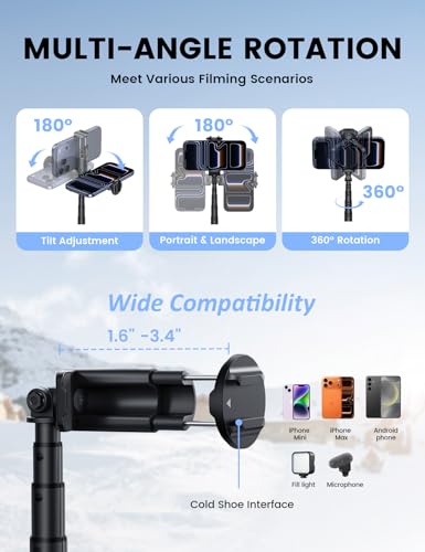Lamicall 165cm Phone Tripod, Selfie Stick - [Tap-to-Open] Aluminum Tripod for iPhone with Remote & Cold Shoe, Extendable Phone Holder, Compatible with iPhone/Android for Recording Travel Live Stream