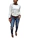 Akmipoem Women's Ribbon Stripe Patchwork Long Sleeve Pullover Tops Sweatshirt White S