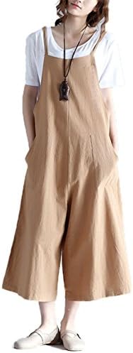 Womens Linen Loose Fit Overalls Jumpers Khaki One Size fit for S M