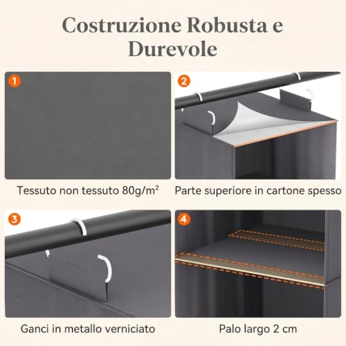 Lifewit Hanging Closet Organizer with 5 Shelves and 2 Sturdy Hooks, Indoor Wardrobe Shelves, Foldable Organizer, Clothes Storage, 40 Inch (H), Grey, Set of 2