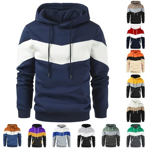 Mens Hoodies Color Block Hooded Sweatshirt Long Sleeve Pullover Tops with Pockets Loose Casual Patchwork Hoodie Plus Size