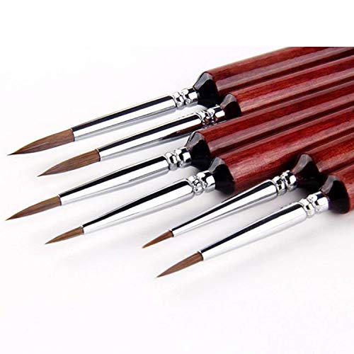 6Pcs Weasel Finest Detail Paint Brush 6pcs/Set, Miniature Art Brushes Fine Liner Round for Watercolor Oil Acrylic, Craft Models Rock Painting & Paint by Number