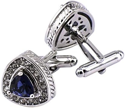 DOLOVE Cuff Links Mens Wedding Triangle Cufflinks and Studs Silver Blue Cufflink Jewelry