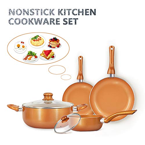FRUITEAM 6piece Nonstick Kitchen Cookware Set, Ceramic Coating Cooking