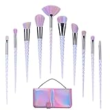 Lospu HY 10pcs Unicorn Makeup Brushes Set Professional Makeup Tools Cosmetic Powder Foundation Brush Eyeshadow Blusher with Travel Pouch