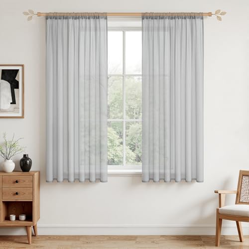 MRTREES Voile Grey Curtains for Bedroom Living Room 69 Drop 2 Panels Faux Linen Rod Pocket Sheer Curtain Panel for Patio Door 55x69 Drop 140cm x 175cm — image 1