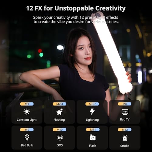 Ulanzi UA12 Bi-Color Inflatable Tube Light, Foldable LED Video Light for Photography, 2700K-6500K, 12W 2500mAh Rechargeable Photography Light Bar 1/4" Mount LED Lighting Wand Stick for Video Shooting