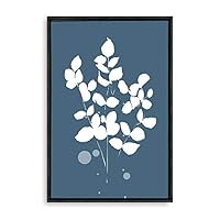 Framed Canvas Wall Art - White Leaf on Grayish-Blue Background - Canvas Prints Home Artwork Decoration for Living Room,Bedroom - 16x24 inches