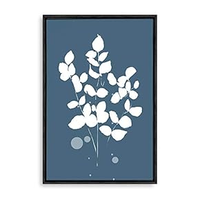 Framed White Leaf on Grayish Blue Background Home...
