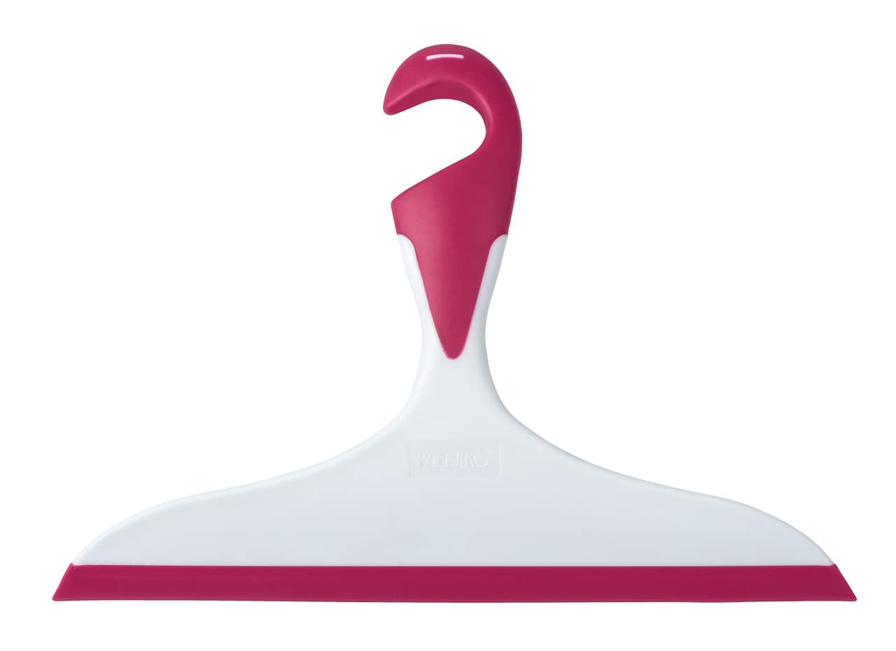 WENKO 22914100 Bathroom squeegee Loano Pink - Shower wiper, with hook, Plastic, 23 x 17 cm, Pink