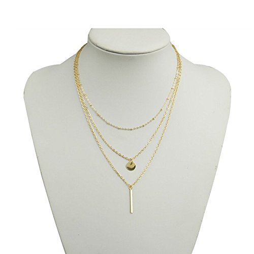 OUMOSI Simple Gold-plated Multilayers Tassel Coin Bar Necklace Clavicle Chain Charm Jewelry Gold