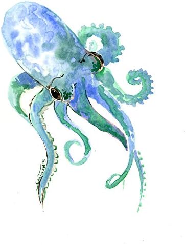 Octopus Painting, Original, One of a kind watercolor art, Blue sea world art, Beach design, beach painting, Cotopus wall art