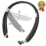 [Newest Design] Foldable Bluetooth Headphone, Souldio Upgrade Wireless Neckband Bluetooth Headset with Retractable Earbud and Foldable Design for iPhone, Android, Other Bluetooth Enabled Devices