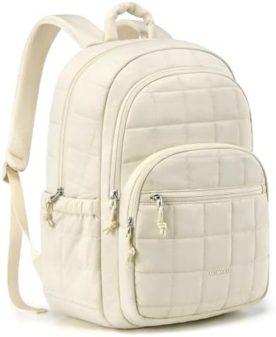 Zaino da donna imbottito, impermeabile, per computer portatile da 15,6 pollici, viaggi universitari, Beige, M
